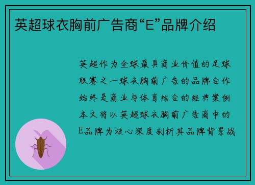 英超球衣胸前广告商“E”品牌介绍